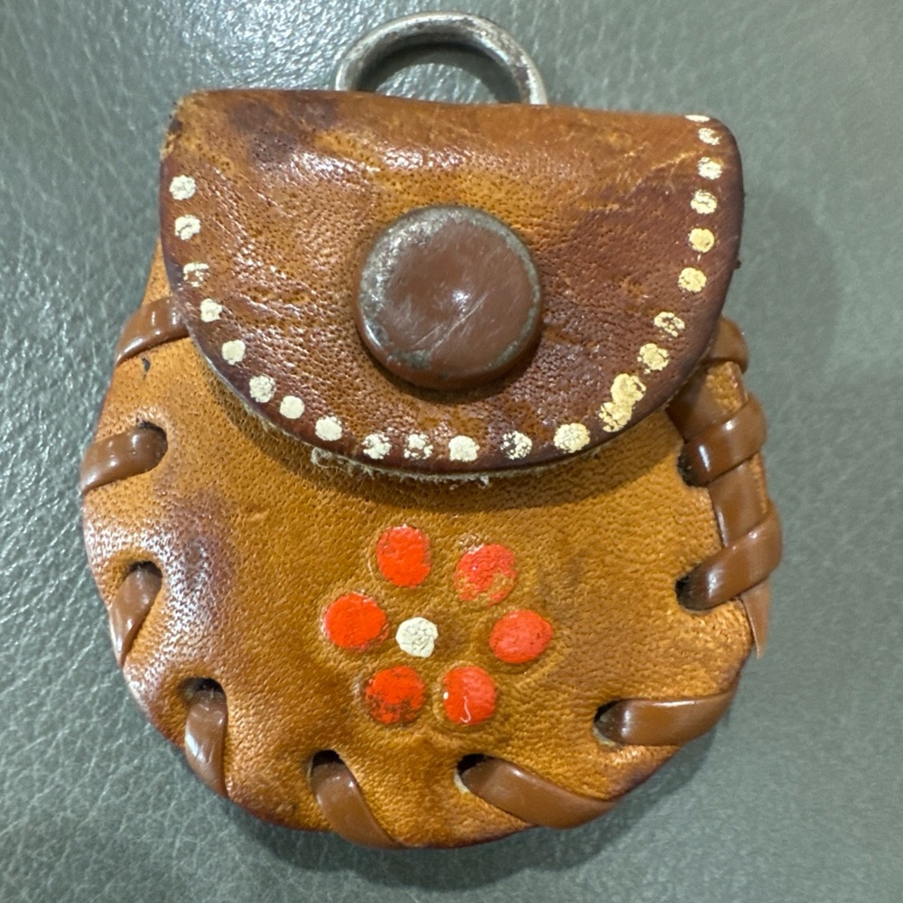 Handcrafted Leather Coin Pouch with Floral Design lucky coin vintage